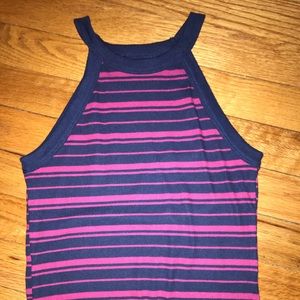 New and Unused Blue and Pink Halter Crop Top